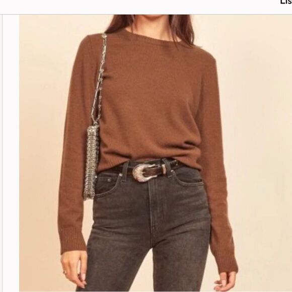 Reformation Cashmere Crew Sweater Kitten Soft Brown Cinnamon Lightweight XL - Picture 8 of 10